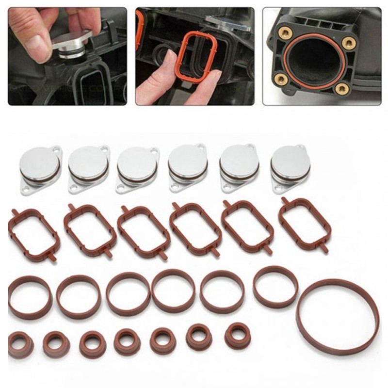 Aluminiowe zaślepki klap wirowych BMW M57 32mm + uszczelki