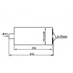 Tłumik środkowy ze stali nierdzewnej 2.5" (63/2x76mm) śr. 127x228mm dł. 432mm