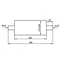 Tłumik środkowy ze stali nierdzewnej 2.5" (63mm) śr. 127x228mm dł.558mm