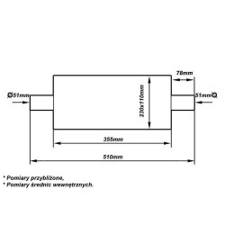 Tłumik Środkowy 51mm TurboWorks LT 304SS 355mm