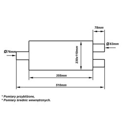 Tłumik Środkowy 76-63,5mm TurboWorks LT 304SS 355mm