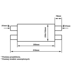 Tłumik Środkowy 51mm TurboWorks LT 304SS 355mm