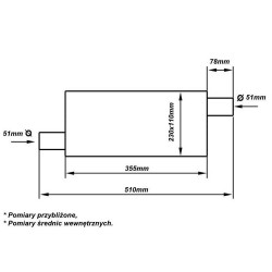 Tłumik Środkowy 51mm TurboWorks LT 304SS 355mm